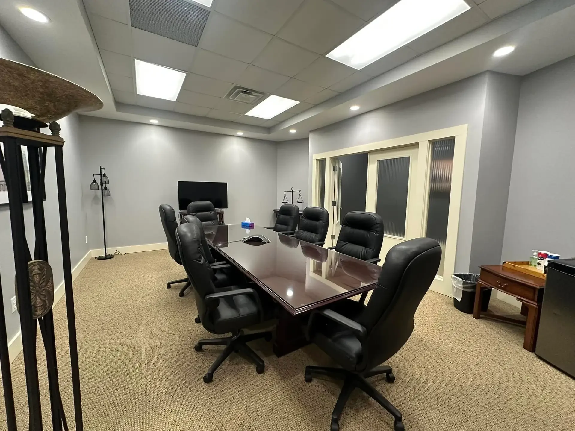 Office with desks and computer monitors
